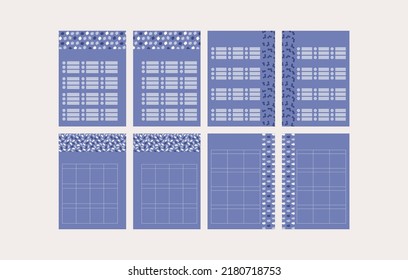 Page template for planning, set of schedule sheets, 	delicate illustration
