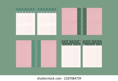Page template for planning, set of schedule sheets, 	organic freeform
