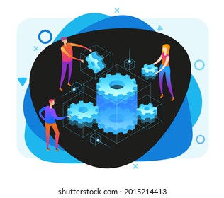 Page template of teamwork. Modern 3d isometric vector illustration of web page.  Design concept.