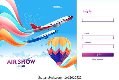 Page template for website, home page. Test screen. Authorization or account registration. For computer, horizontal vector illustration.
