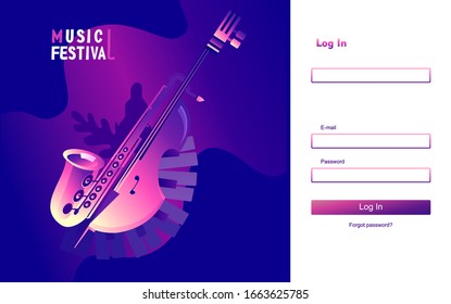 Page template for website, home page. Test screen. Authorization or account registration. For computer, horizontal vector illustration.