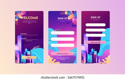 Page template for website, home page. Test screen. Authorization for account registration. For mobile, vertical, vector illustration.