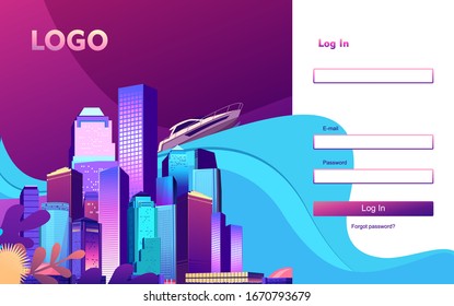 Page template for website, home page. Test screen. Authorization or account registration. For computer, horizontal vector illustration.