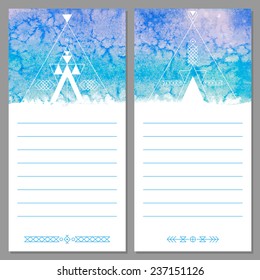 Page templates are notepad, leaflets, cards. Aztec watercolor background. Vector illustration.