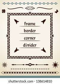 Page and text border, corner, frame and dividers