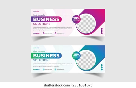 Professional cover page timeline web ad template with a photo area, a contemporary style, and a vibrant red shape and font design.