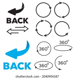Page turn or back arrow flat vector set