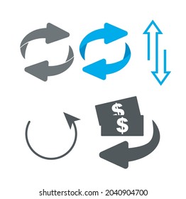 Page turn or back arrow flat vector set