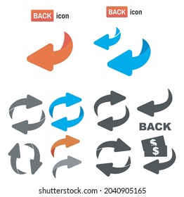 Page turn or back arrow flat vector set