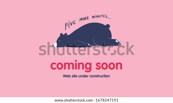Page under\
construction template. Sleeping lazy bear. Coming soon web page\
design. Cartoon vector flat\
illustration.