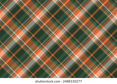 Page vector pattern check, identity fabric tartan plaid. T-shirt textile texture background seamless in orange and green colors palette.