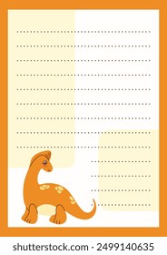 Page vertical template of daily planner design with cute dinosaur. For goals, notes. Sheet to do list tasks in flat hand drawn style