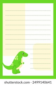 Page vertical template of daily planner design with cute dinosaur. For goals, notes. Sheet to do list tasks in flat hand drawn style