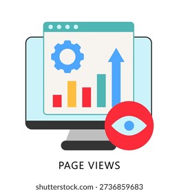 Page Views Flat Color Icon, Mini Illustration For Modern Concept, Ui, Ux Web And App Development. Related To Seo And Online Marketing.
