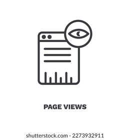 icono de vistas de página. Icono de la vista de líneas finas de la colección de inteligencia artificial. Vector de contorno aislado en fondo blanco. El símbolo de vistas editables de páginas se puede usar en web y móvil