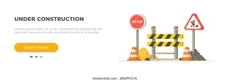 Page of a website under construction. Flat isometric vector illustration, highlighted on white background.