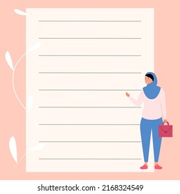 Page for a woman's weekly daily planners. Flat vector illustration.