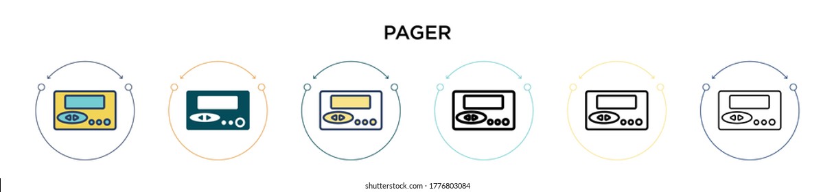 Pager icon in filled, thin line, outline and stroke style. Vector illustration of two colored and black pager vector icons designs can be used for mobile, ui, web