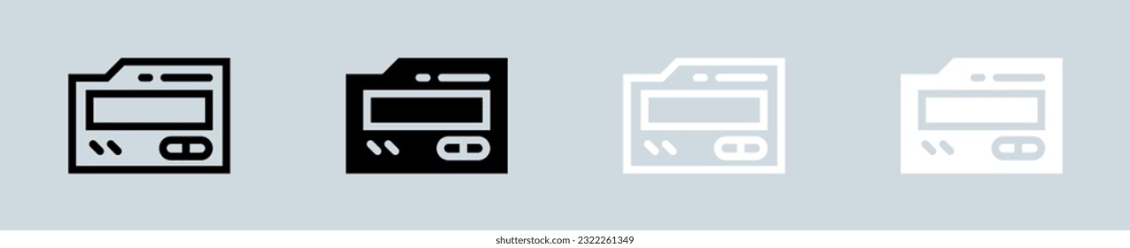 Pager icon set in black and white. Vintage communication signs vector illustration.
