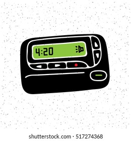 Pager The Old Wireless Telecommunication Technology Vector Illustration on Grunge Texture Background