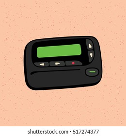 Pager The Old Wireless Telecommunication Technology Vector Illustration on Grunge Texture Background