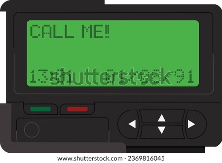 pager vector icon isolated on transparent background. Oldies communciation in 90's. 90s themeb concept gadget with screen lettering CALL ME, digital watch number and date