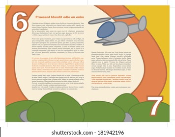 Pages 6 and 7 of a brochure for kids that you can personalize with your text. The format is A4/A3 (open)