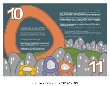 Pages 9 and 10 of a brochure for kids that you can personalize with your text. The format is A4/A3 (open)