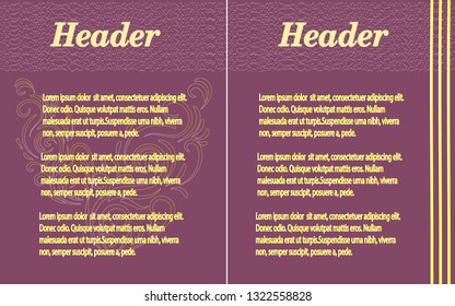 Pages for booklets in lilac tones with light text vector design