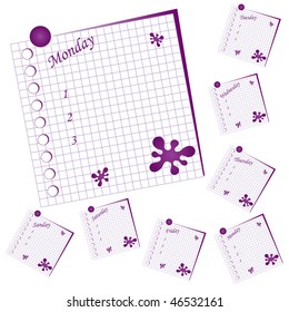 Pages of a children's notebook for every day weeks. Vector  illustration