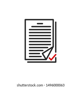 pages contract document outline flat icon. Single high quality outline logo symbol for web design or mobile app. Thin line sign design logo. Black and red icon pictogram isolated on white background