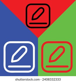 Pages or Edit vector icon, Outline style, isolated on Red, Green and Blue Background.