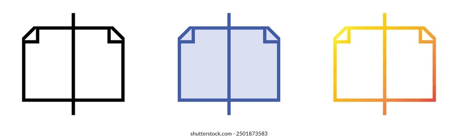 icono de páginas. Lineal, relleno azul y diseño de estilo degradado aislado sobre fondo blanco