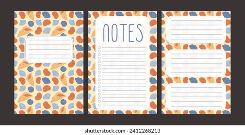pages for notebooks set. notebook cover with seashells. sheets for notes.