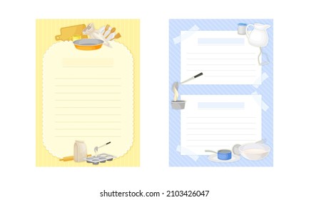 Páginas para entradas de receta establecidas. Papel alineado en libros de cocina para agregar tu propia receta de ilustración vectorial