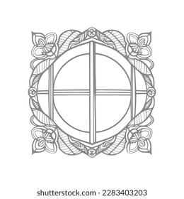 The pages of the vintage coloring book showcase a stunning open window with lovely flowers and leafs.