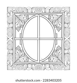 The pages of the vintage coloring book showcase a stunning open window with lovely flowers and leafs.