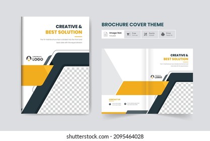 Pages yellow color modern company brochure cover theme design template. creative and modern business layout for multipurpose use theme
