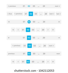 Pagination bar set. Electronic pages for web site numbering to indicate, marks used to show the sequence of page. Vector flat style cartoon illustration isolated on white background