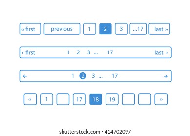 Pagination bars. Color blue and white. Website element for user interface,  website development and mobile application design in modern fresh design style