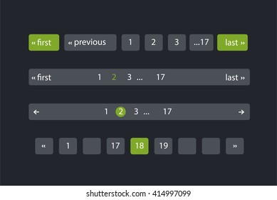 Pagination bars. Color green and black. Website element for user interface,  website development and mobile application design in modern fresh design style