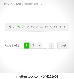 Pagination bars | color green and white | abstract vector design | website element | paper silver look