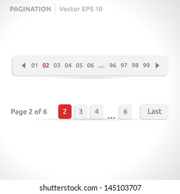 Pagination bars | color red and white | abstract vector design | website element | paper silver look