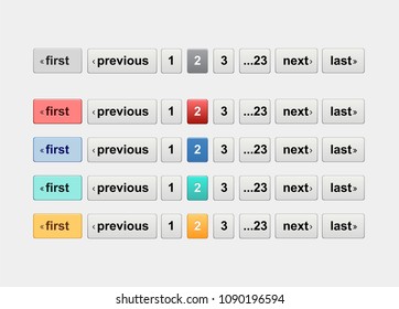 Pagination bars in different colors. Website element for user interface, website development and mobile application design in modern fresh design style