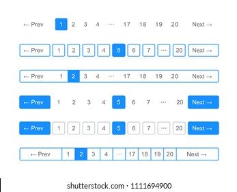 Pagination bars and web buttons vector templates for page navigation arrows and numbers interface