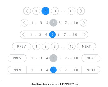 Pagination bars and web buttons vector templates for page navigation blue and white interface