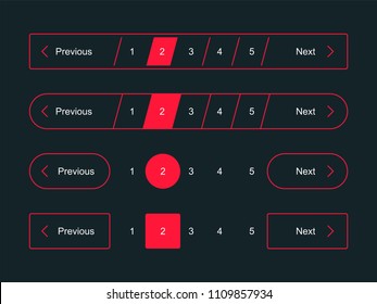 Pagination bars and web page navigation vector templates for pagination dark interface