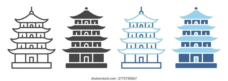 Pagoda building architectural tower with multiple roofs icon on transparent background