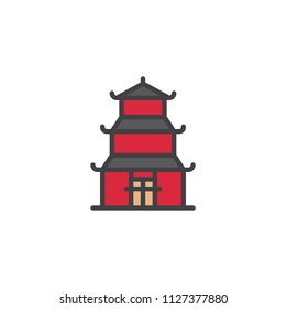 Pagoda building filled outline icon, line vector sign, linear colorful pictogram isolated on white. Traditional Japanese pagoda symbol, logo illustration. Pixel perfect vector graphics