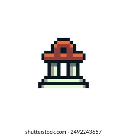Pagoda building house icon pixel art style, isolated on white, vector graphic illustration. Design for stickers, logo, web and mobile app.